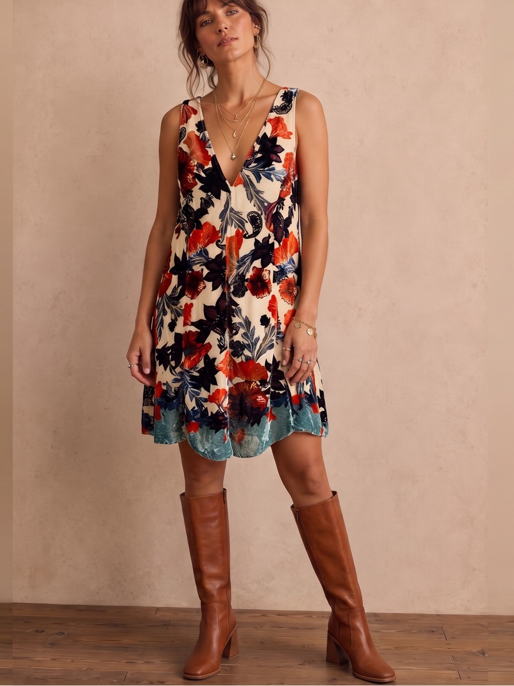 FREE PEOPLE Burnout Velvet Floral Dress